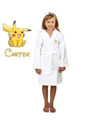 Yellow Squirrel Cartoon Design & Custom Name Embroidery on Kids Hooded Bathrobe